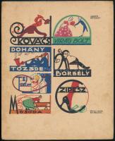 cca 1914 Művészi cégérek Biró Mihálytól, színes reprodukciók, a Díszítő Művészet I. évfolyamának melléklete, a lap kissé foltos, 25,5x20,5 cm