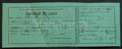 1873 Osztrák államvasutak vonatjegy Pest-Bécs rendőr részére / Train-ticket for policeman Pest-Wien