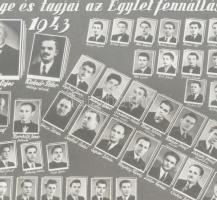 1943 A Mezőkövesdi Kat. Iparos Legényegylet vezetősége és tagjai az egylet fennállásának 50. évében,...