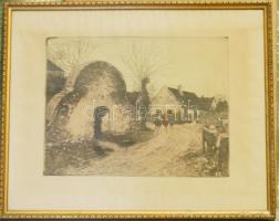 Azonosítatlan jelzéssel: Öreg pince színezett rézkarc, keretben 57x46 cm