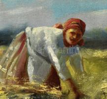 Bányász jelzéssel: Aratók. Olaj, vászon. Dekoratív fakeretben, 60×80 cm