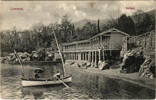 1908 Lovran, Lovrana; Seebad / beach, boat (Rb)