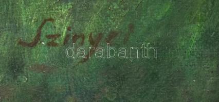 Szinyei jelzéssel: Lány pipacsmezőben. Olaj, vászon. Javított. Dekoratív, sérült fakeretben, 55×69 c...