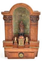 Házi oltár, XVIII.sz. faragott fa, réz, Benne korabeli faragott fa szobor. két rejtett fiókkal, szép állapotban 39 cm