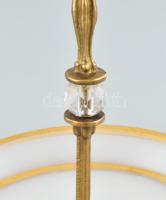 Egykezes sütemény kínáló. Réz, kézzel festett aranyozott üveg. cca 1850. kopott. d_: 16 cm