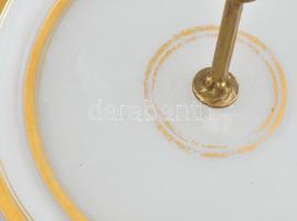 Egykezes sütemény kínáló. Réz, kézzel festett aranyozott üveg. cca 1850. kopott. d_: 16 cm