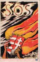 SOS! Kiadja Magyarország Területi Épségének Védelmi Ligája / Hungarian irredenta propaganda, Trianon, coat of arms s: Tary