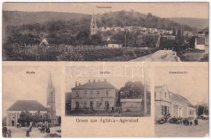 1920 Ágfalva, Agendorf (Sopron); templom, vasútállomás épülete még a kétszintesre bővítés előtt, utca és üzlet (Rb)