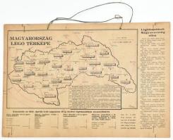 1944 Magyarország légó térképe, kimutatással az 1944.IV.3-VIII.18 közti légitámadásokról, korabeli jelölésekkel és feljegyzésekkel, kartonra kasírozva, kissé foltos, 29×41,5 cm