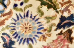 Fischer Ignác három lábon álló antik kínáló, jelzett (Fischer I. Budapest), mázhibákkal, kopásnyomok...