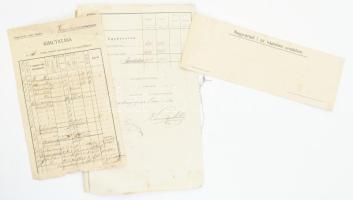 1914-1918 Nagyváradi I. sz. káptalani uradalom, Vizesgyán-Besenyő major költségvetési kimutatások, papírok, össz. 4 db, vegyes állapotban, Kaczvinszky Andor aláírásával