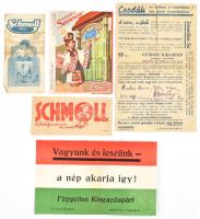 cca 1920-1940 5 db vegyes reklámlap és számolócédula