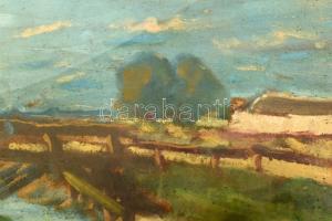 Jelzés nélkül, XX. sz. eleje, hódmezővásárhelyi iskola: Alföldi táj. Olaj, vászon. Üvegezett fakeret...