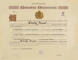 1936-1942. Középiskolai Tanári Oklevél. A Debreceni M. Kir. Középiskolai Tanárvizsgáló Bizottság + olasz diploma, bélyegekkel.