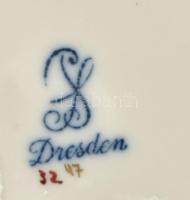 Dresden porcelán áttört tálka, kézzel festett, jelzett, apró kopásnyomokkal, kis lepattanásokkal, m:...