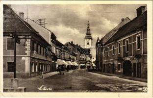 1941 Csáktornya, Cakovec; Fő utca, Modes üzlet, Zrínyi szálloda és étterem / main street, shops, hotel and restaurant + "1941 Csáktornya visszatért" So. Stpl (fa)