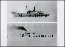 cca 1939 előtt készült felvételek a téli Balatonról (a jégbe fagyott Kelén hajó és jégvitorlások), 3 db modern nagyítás, 15x21 cm