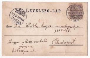 1900 Kecskemét, színház. Gallia-féle kiadása, szecessziós fémes fóliás hatású képeslap / Art Nouveau...