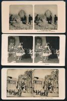 cca 1900 Sztereo fotók kisebb tétele, 3 db vintage fotó ezüst zselatinos fotópapíron (Syrakus, Salzburger Alpen, balerina), 8,9x17,8 cm