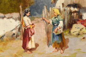 Neogrády Antal (1861-1942): Beszélgetők. Olaj, vászon, jelezve balra lent. 60x80 cm. Dekoratív faker...