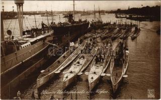 Unsere Unterseeboote im Hafen, Kaiserliche Marine (U22, U20, U19, U21) / Német Haditengerészet tengeralattjárói a kikötőben / German Navy submarines at the port of Hamburg