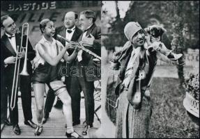 Josephine Baker (1906-1975) énekesnő, táncosnő, előadóművész két eltérő időben készült felvételen, 2 db modern nagyítás a néhai Lapkiadó Vállalat központi fotólaborjának archívumából, 21x15 cm