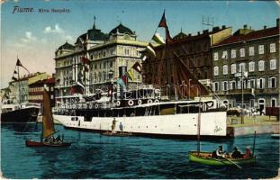 1912 Fiume, Rijeka; Riva Szapáry / kikötő, Alessandr Billitz üzlete, gőzhajó / port, steamships, shop (EK)