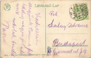 1916 Szabadka, Subotica; Szt. István tér, piac, villamos, Földes Samu üzlete. Vasúti levelezőlapárus...