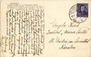 1933 Budapest I. Gellérthegy, Lourdesi barlang kápolna, 9-es villamos, automobil (EK)