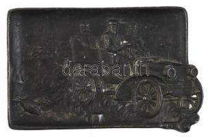 Antik autós névjegytartó tálka, bronz, kis kopásokkal, 10x15,5 cm
