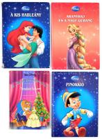 4 db Walt Disney mesekönyv: A Szépség és a Szörnyeteg - Varázslatos karácsony; Pinokkió; Aranyhaj és a nagy gubanc; A kis hableány. Kiadói kartonált papírkötés, két kötet kisebb sérülésekkel.