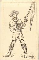 Cserkész Levelező-Lap / Hungarian scout art postcard s: Petry