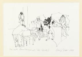 Szujó Zoltán (1944-1986): Egy este barátaimmal (Ken Kesey), 1981. Tus, papír. Jelzett, paszpartuban,...