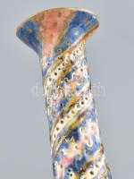 Fischer váza, kézzel festett keménycserép, jelzett (Fischer J. Budapest), XIX. sz. vége körül. Hasán...