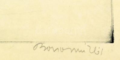 Borsos Miklós (1906-1990): Halász. Rézkarc, papír, jelzett, üvegezett fakeretben, 29×39 cm