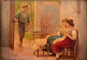 Dekoratív fakeret, festett nyomattal, belső méret: 10,4×14,3 cm