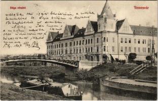 1907 Temesvár, Timisoara; Béga részlet, híd, Horgony kávéház / Bega riverside, bridge, café (EK)