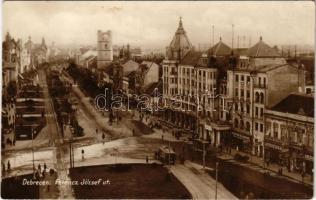 1934 Debrecen, Ferenc József út, villamos, Magyar Ruhaipar, Frank Rezső üzlete (fl)