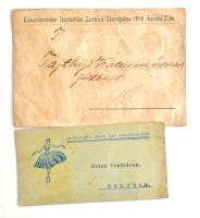 2 db táncestélyre szóló meghívó: 1919 Kiskundorozsmai ipartestület + Esztergomi Állami Ipari Leányközépiskola. Egy boríték és meghívó