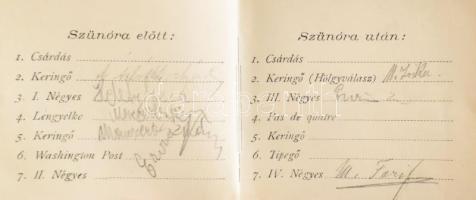 cca 1910 Táncrend ceruzával 8x8 cm