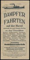 cca 1940 Dampfer Fahrten auf der Havel, német nyelvű idegenforgalmi prospektus, benne térképpel is.