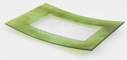 Zöld üveg tálca, hibátlan. 35x24 cm