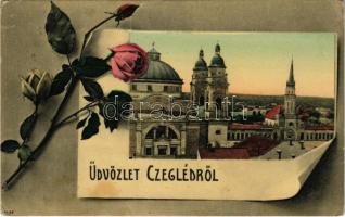 1911 Cegléd, montázs rózsával. Sárik Gyula kiadása (EK)