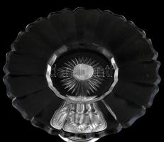 Ezüst (Ag) talpas, kínáló, antik üveg betéttel, jelzett, hibátlan, m: 22 cm, d: 27 cm, nettó: 176 g