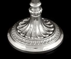 Ezüst (Ag) talpas, kínáló, antik üveg betéttel, jelzett, hibátlan, m: 22 cm, d: 27 cm, nettó: 176 g