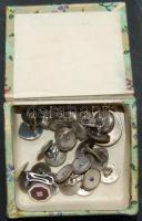 13pár + 2db klf ezüst (Ag) frakk és mandzsettagomb, régi kis ékszertartó dobozban