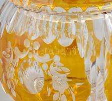 Ezüst (Ag) fogantyús, figurális törpe, sárga ólomkristály bonbontartó, jelzett, hibátlan, m: 21 cm, ...