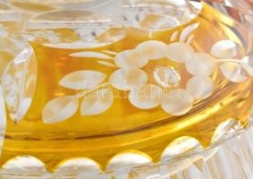 Ezüst (Ag) fogantyús, figurális törpe, sárga ólomkristály bonbontartó, jelzett, hibátlan, m: 21 cm, ...