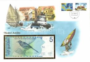 Holland Antillák 1986. 5G dekoratív, nagyalakú bankjegyes, bélyeges borítékon T:I