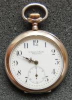 1800-as évek második fele, szép, müncheni órás szignójával ellátott ezüst (Ag) működőképes zsebóra, szép modern óratokban